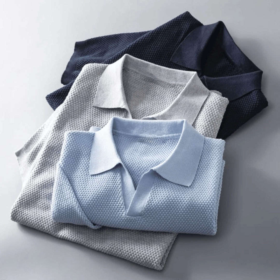 Men's Knit Polo Shirt With Short Sleeves & Breathable Fabric
