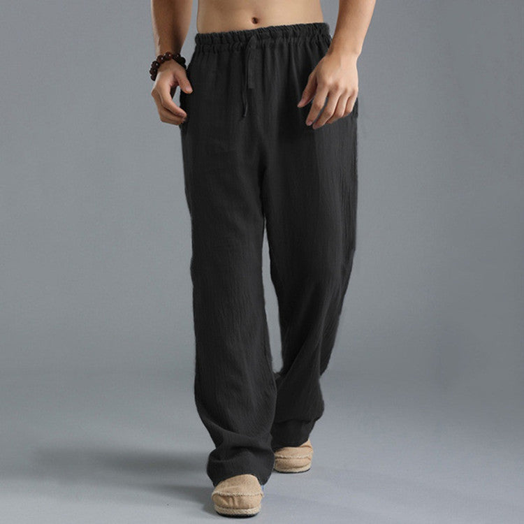 Men's Linen Trousers With Elastic Waist & Relaxed Fit