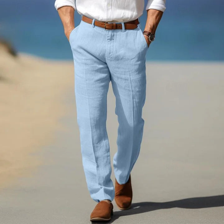 Men's Linen Relaxed Fit Trousers With Straight Leg