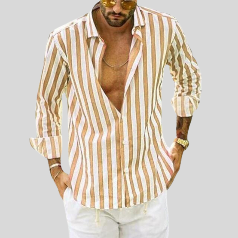 Men's Striped Long Sleeve Shirt for Casual Outings