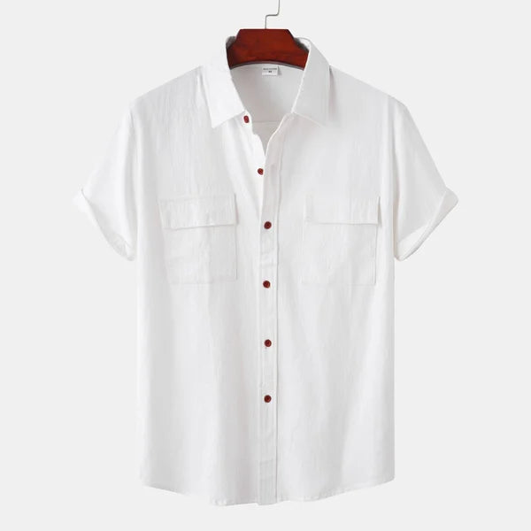 Men's Short Sleeve Button-up Shirt With Chest Pockets