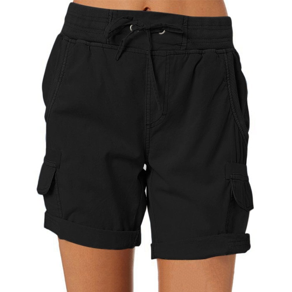 Women's Cargo Shorts With Stretch Waist & Pockets