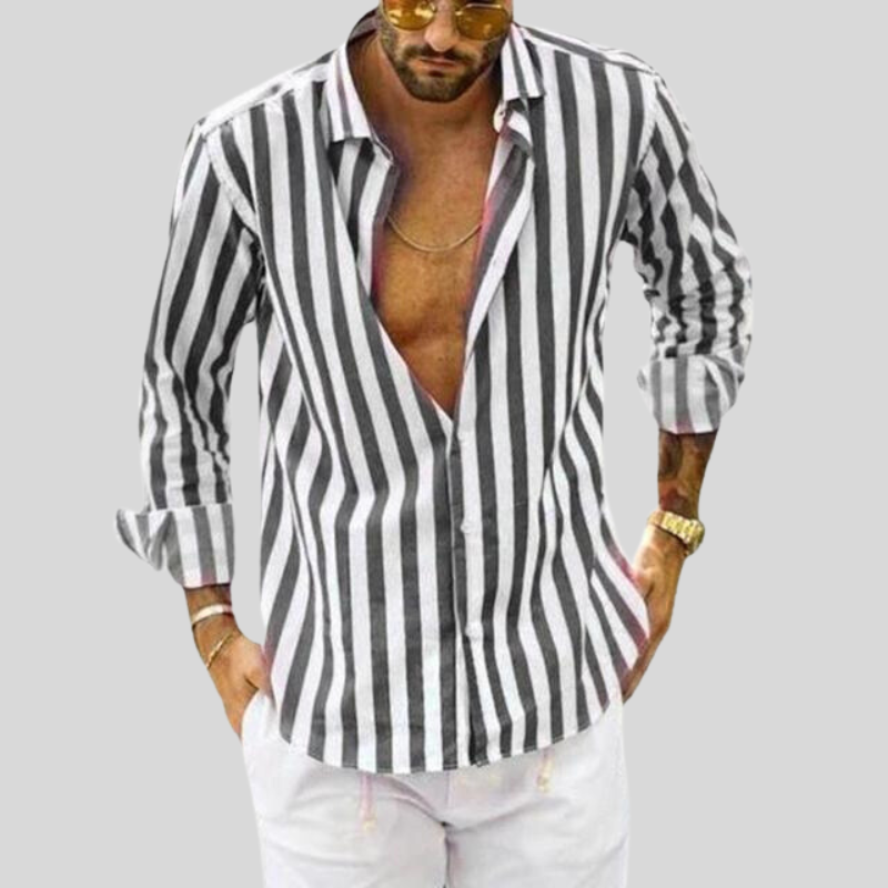 Men's Striped Long Sleeve Shirt for Casual Outings