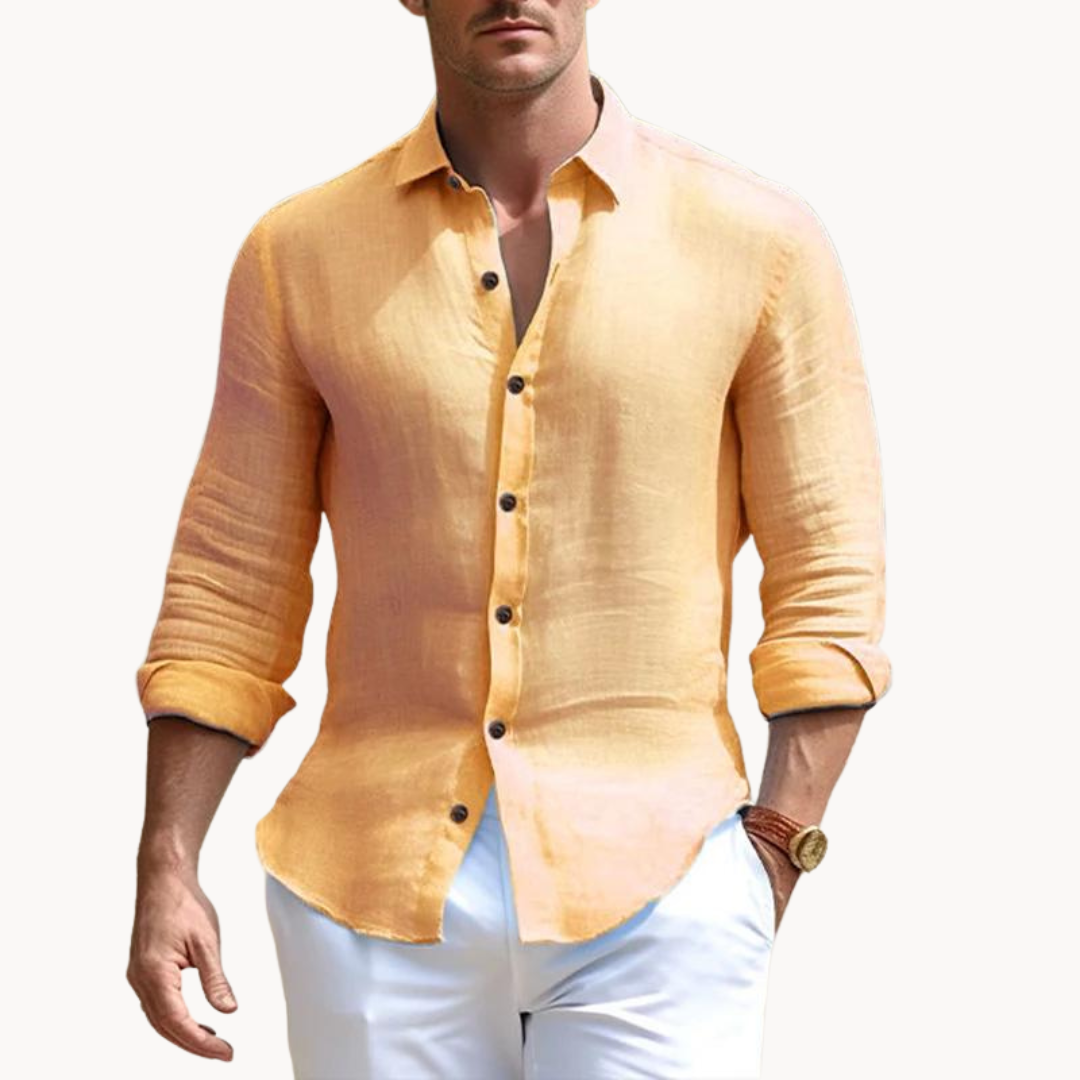 MEN'S COTTON LINEN LONG SLEEVE SHIRT WITH BUTTON DOWN FRONT