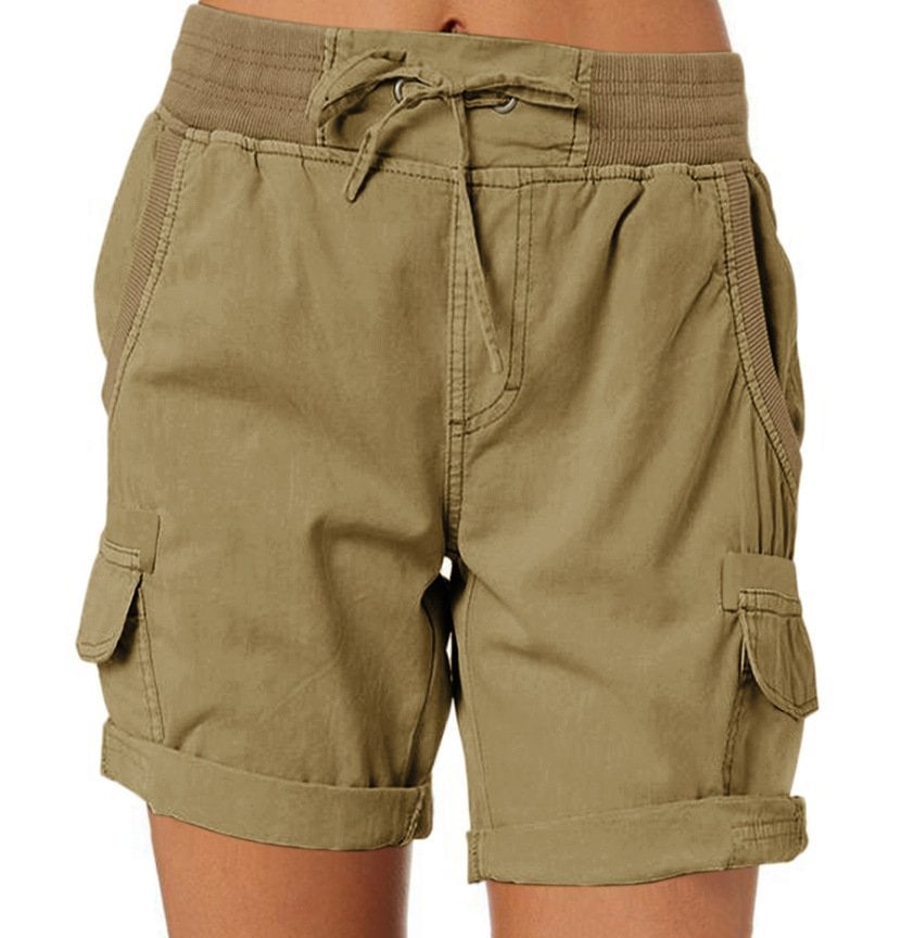 Women's Cargo Shorts With Stretch Waist & Pockets