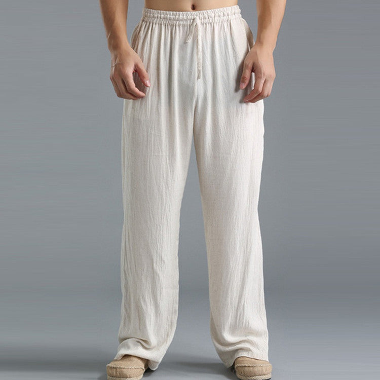 Men's Linen Trousers With Elastic Waist & Relaxed Fit