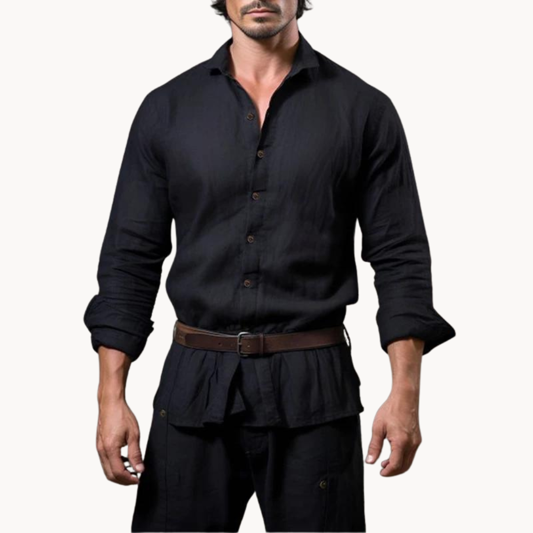 MEN'S COTTON LINEN LONG SLEEVE SHIRT WITH BUTTON DOWN FRONT
