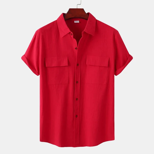 Men's Short Sleeve Button-up Shirt With Chest Pockets