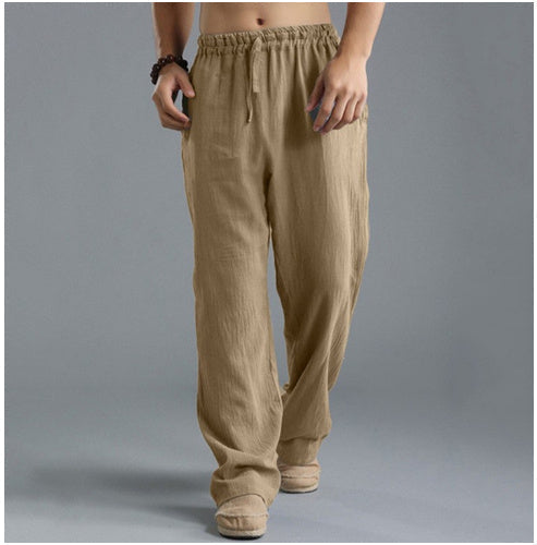 Men's Linen Trousers With Elastic Waist & Relaxed Fit