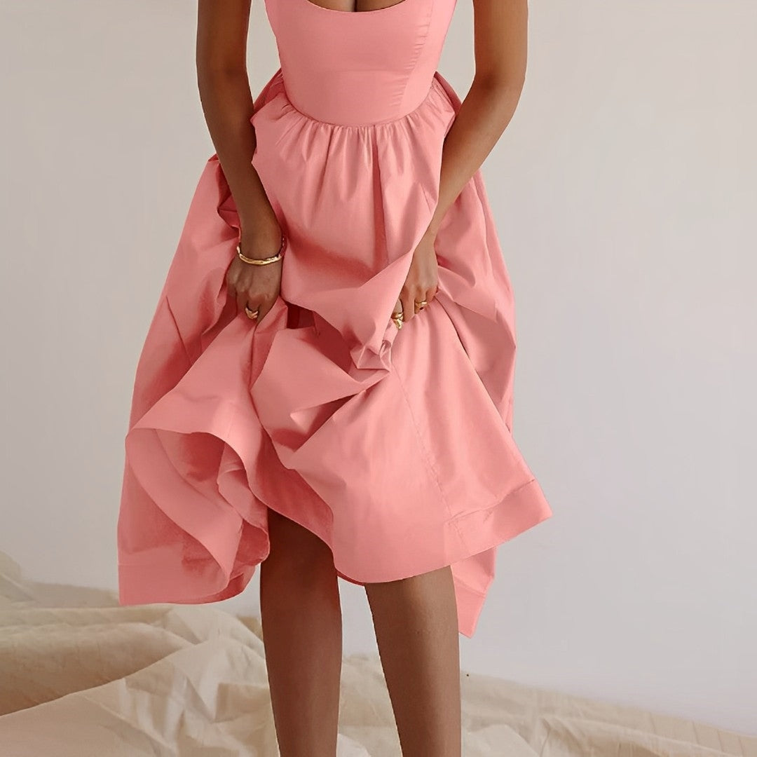 Women's Spaghetti Strap Summer Midi Dress With Fitted Bodice
