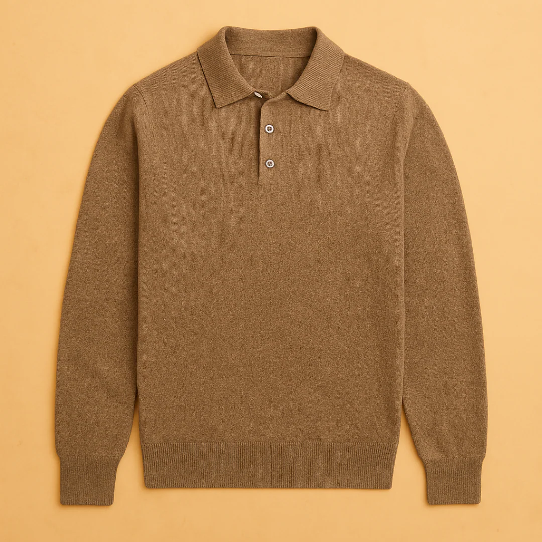 Cashmere Blend Long Sleeve Polo for Men