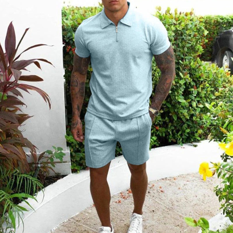 Men's Summer Set With Short Sleeves & Zip Collar