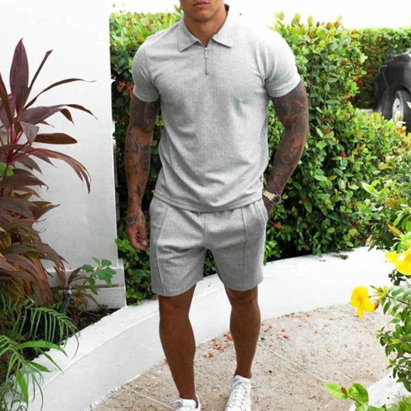 Men's Summer Set With Short Sleeves & Zip Collar