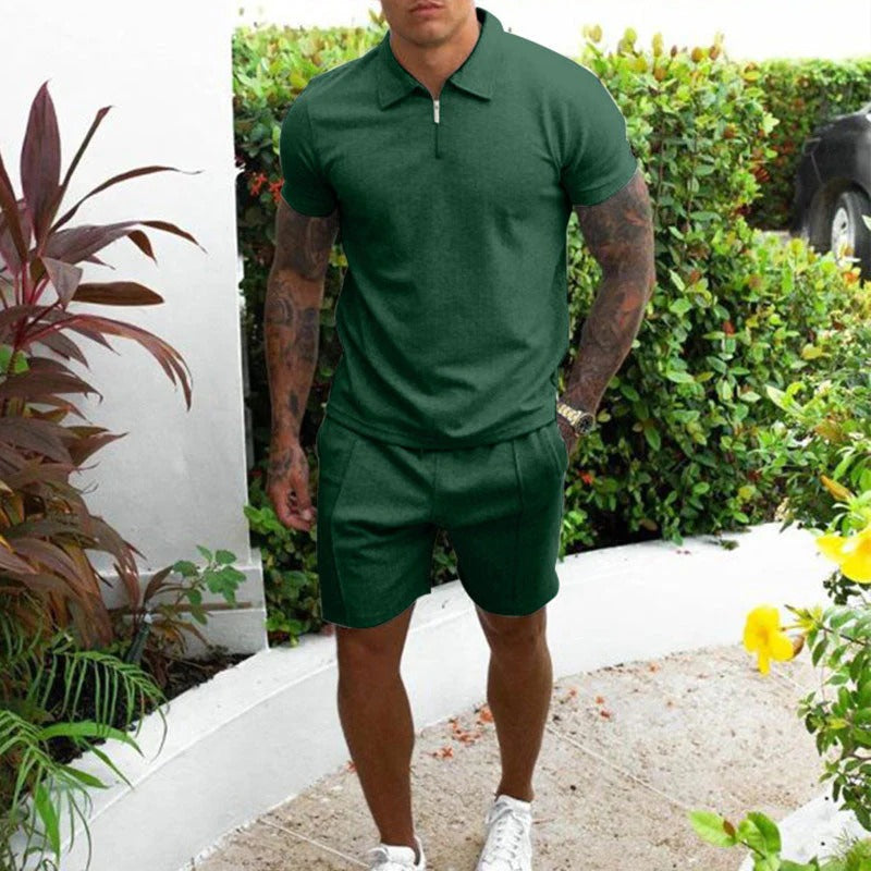 Men's Summer Set With Short Sleeves & Zip Collar