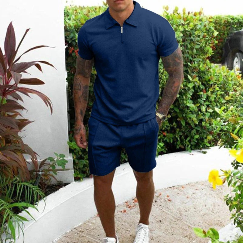 Men's Summer Set With Short Sleeves & Zip Collar