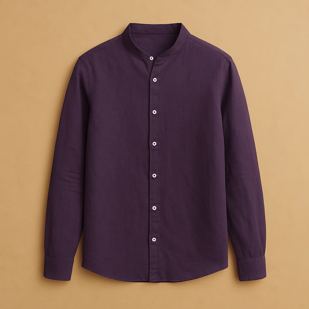 Men's Linen Band Collar Shirt
