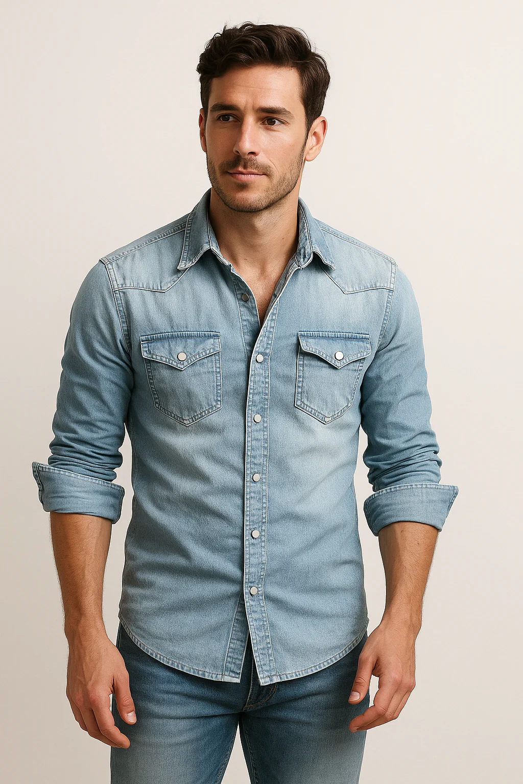 MEN'S SLIM FIT DENIM SHIRT WITH LONG SLEEVES