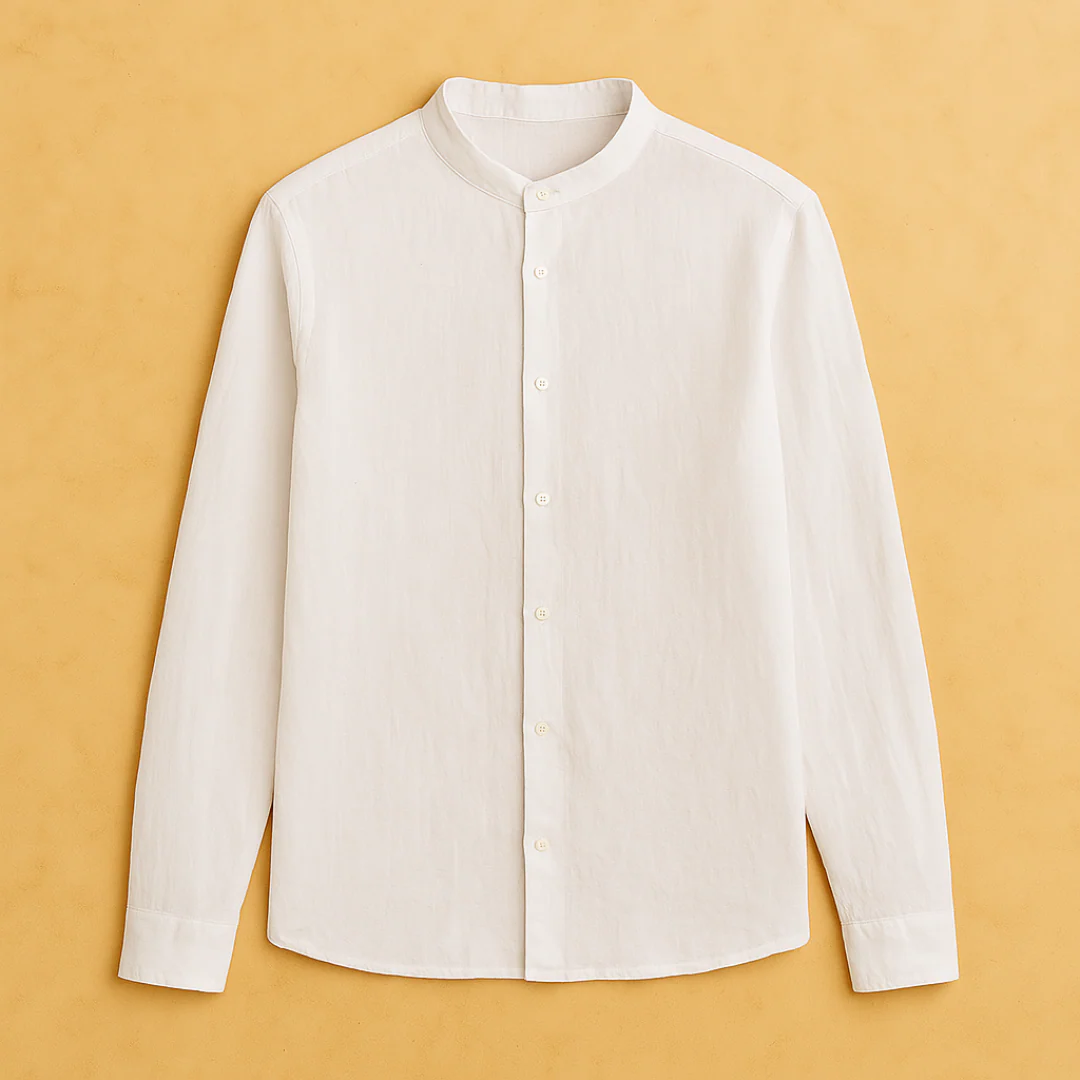 Men's Linen Band Collar Shirt