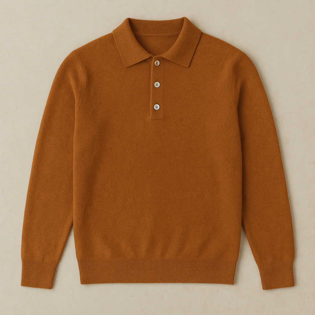 Cashmere Blend Long Sleeve Polo for Men