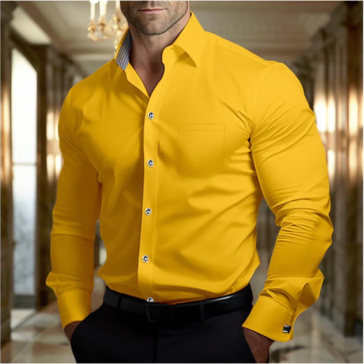 MEN'S COTTON DRESS SHIRT WITH LONG SLEEVES