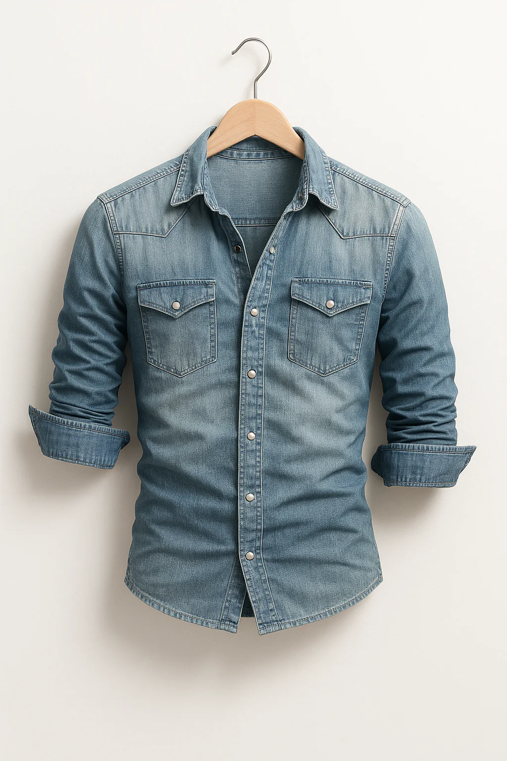 MEN'S SLIM FIT DENIM SHIRT WITH LONG SLEEVES