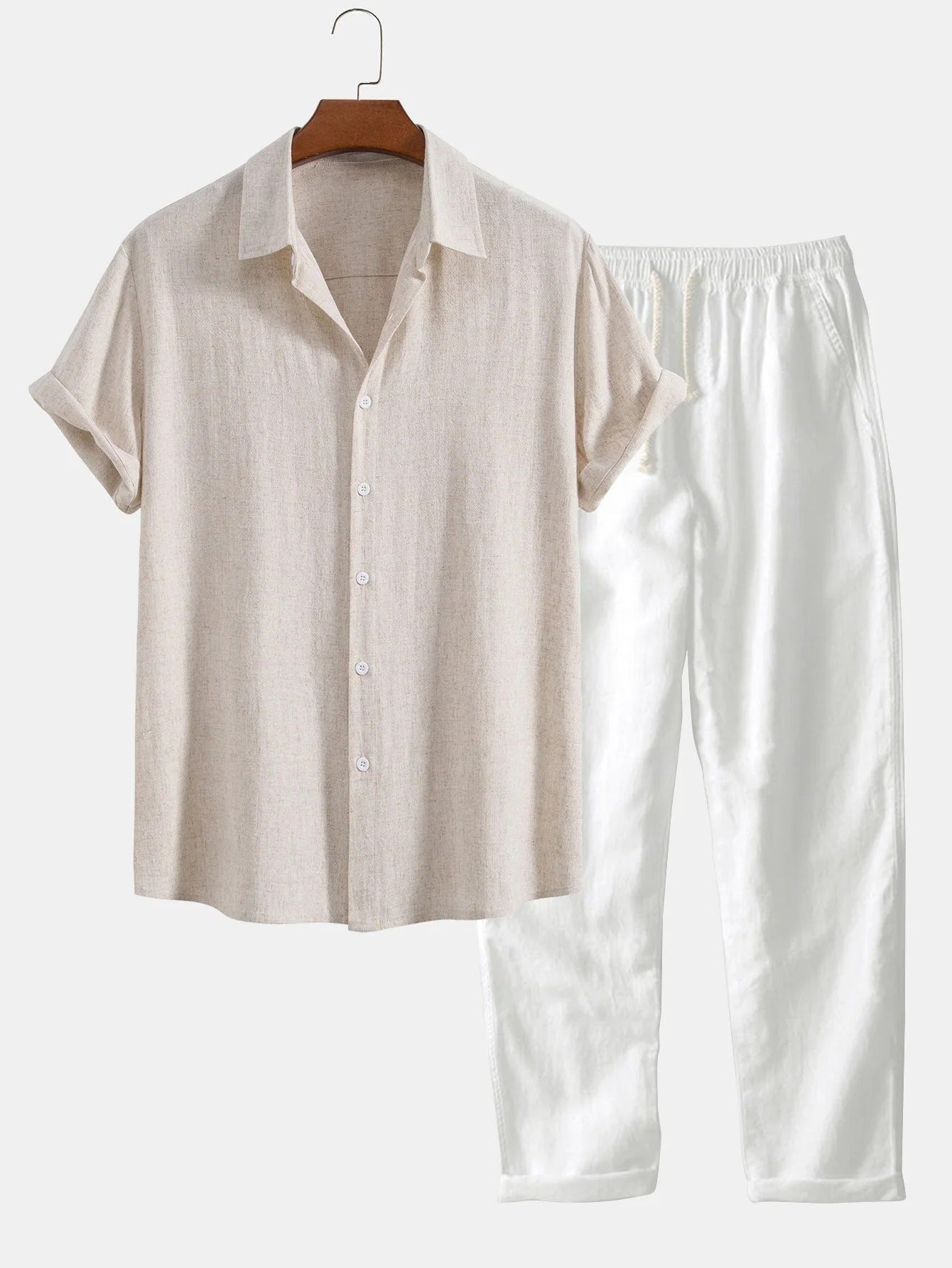 MEN'S LINEN SHORT SLEEVE SHIRT AND TROUSERS SET