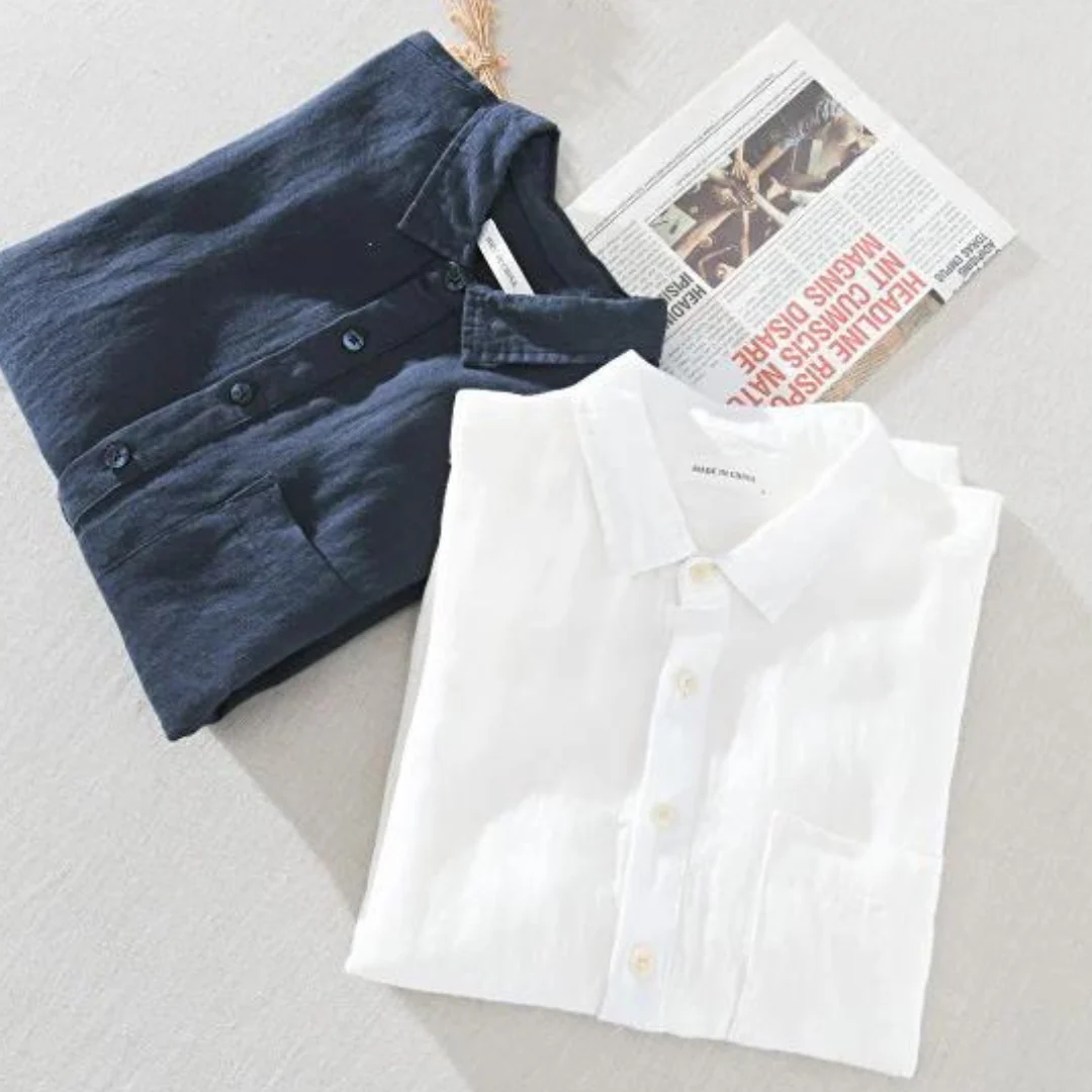 MEN'S SLIM FIT LINEN POPOVER SHIRT WITH LONG SLEEVES