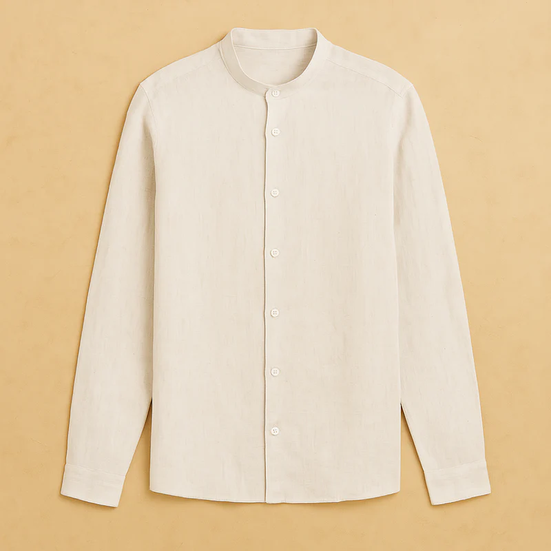 Men's Linen Band Collar Shirt
