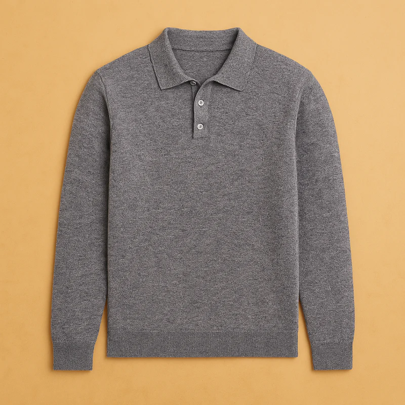 Cashmere Blend Long Sleeve Polo for Men