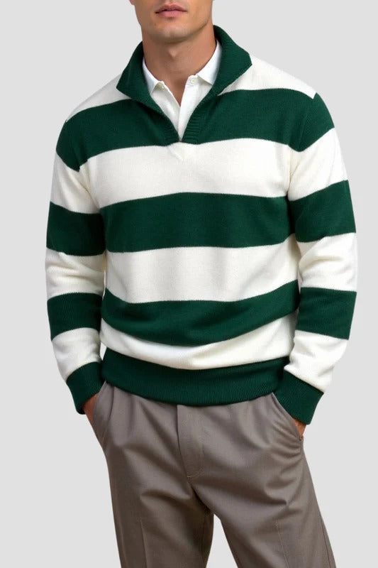 Old Money Stripe Long Sleeve Polo