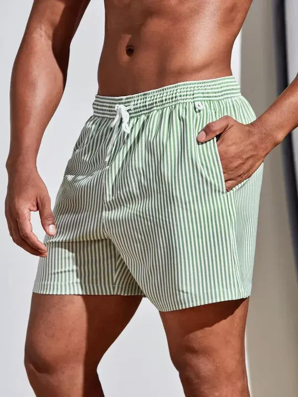 Striped Drawstring Swim Trunks Men