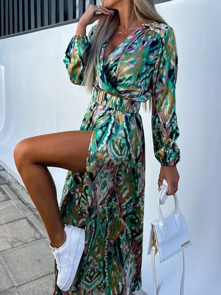 WOMEN'S BOHO MAXI DRESS WITH HIGH SLIT