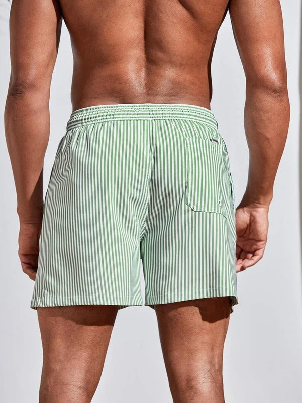 Striped Drawstring Swim Trunks Men