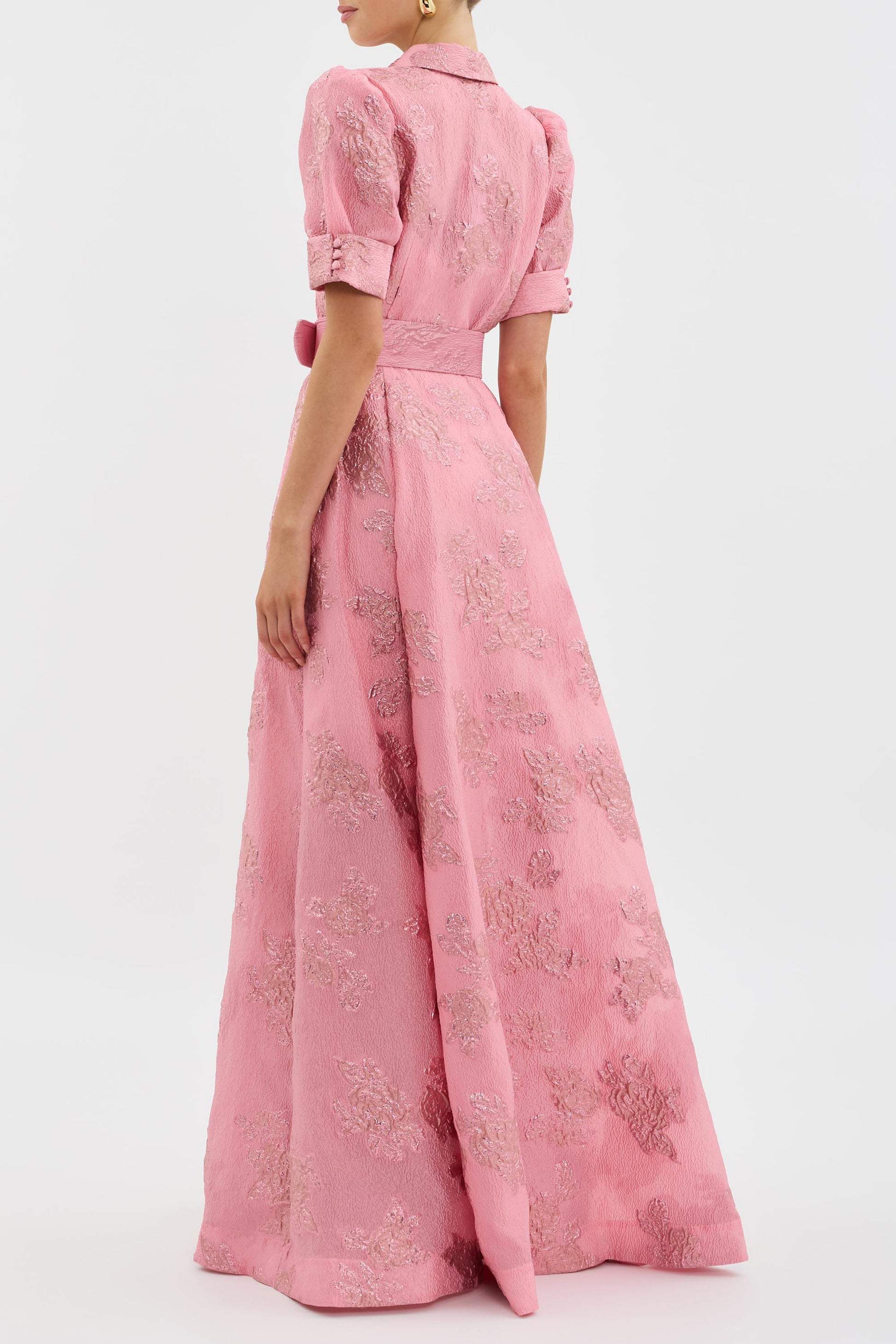 Women's Formal Maxi Dress With Puff Sleeves & Belted Buckle
