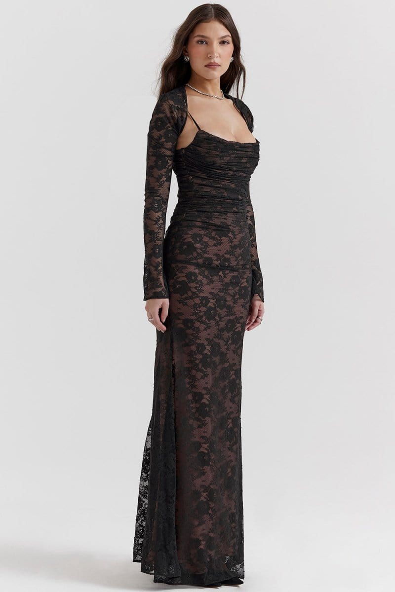 FLORAL MAXI DRESS WITH SHOULDER DETAILS FOR WOMEN