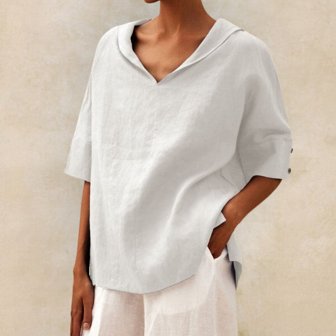 Women's V-neck Summer Shirt With Rolled Sleeves