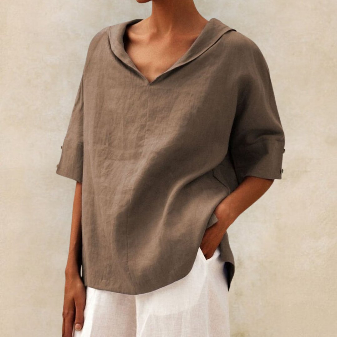 Women's V-neck Summer Shirt With Rolled Sleeves