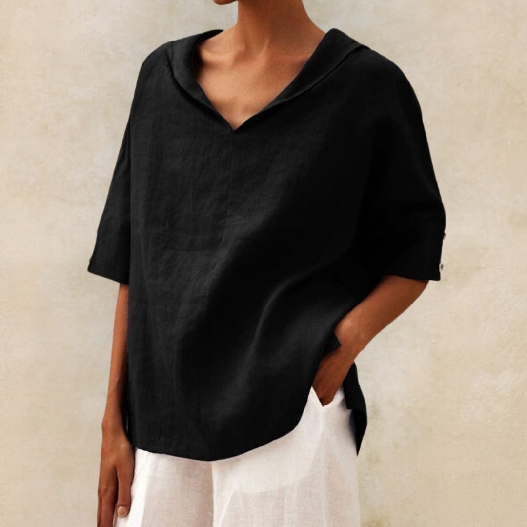 Women's V-neck Summer Shirt With Rolled Sleeves
