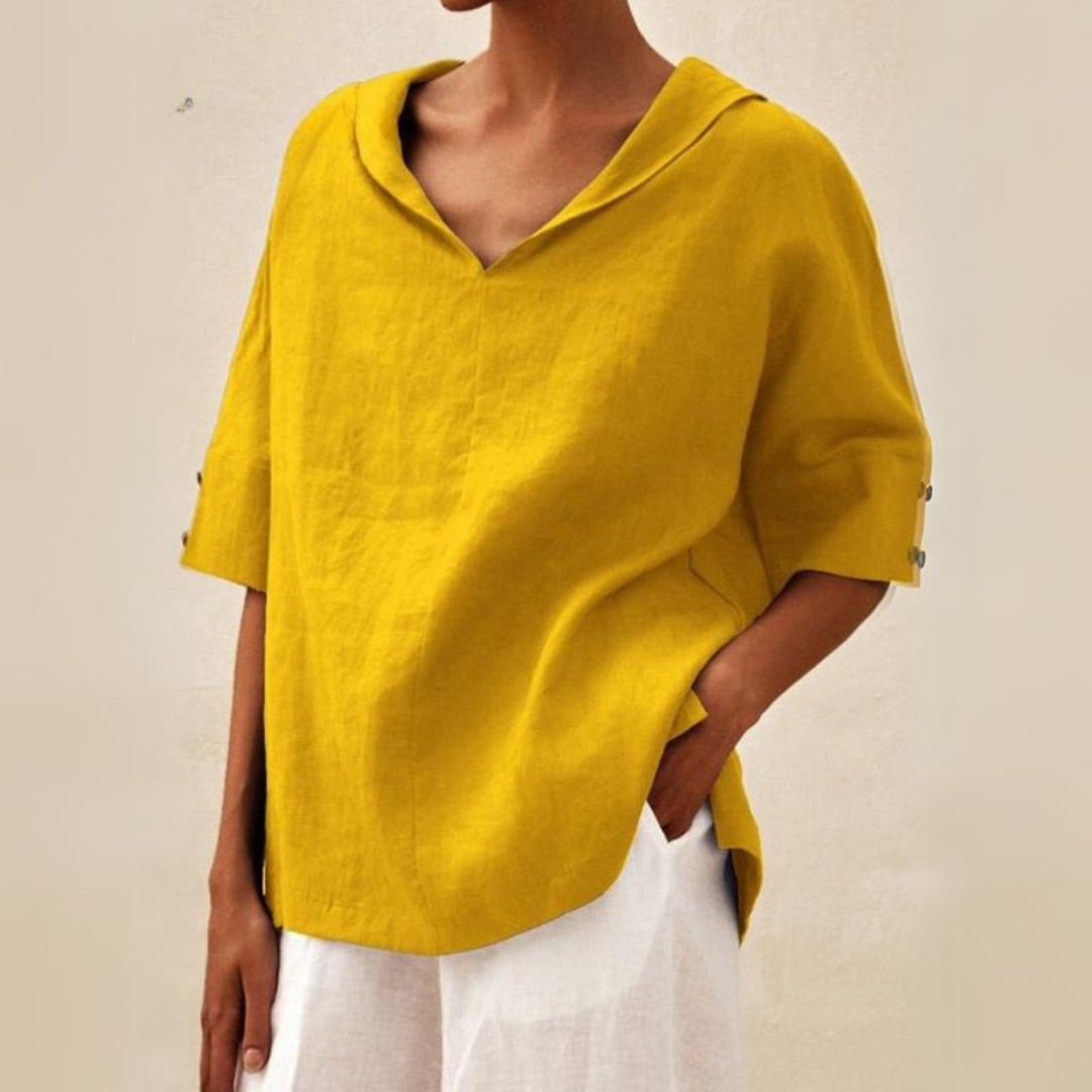 Women's V-neck Summer Shirt With Rolled Sleeves
