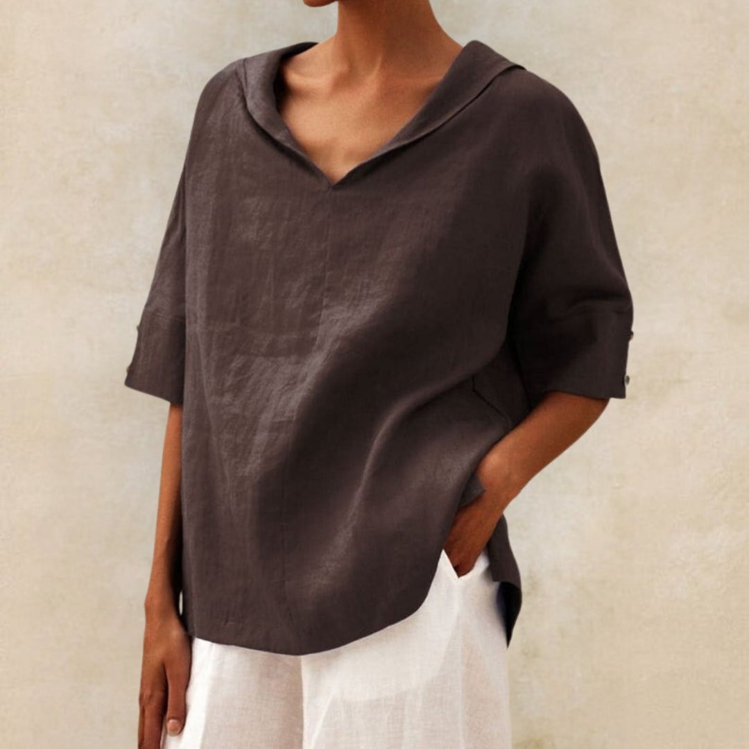 Women's V-neck Summer Shirt With Rolled Sleeves