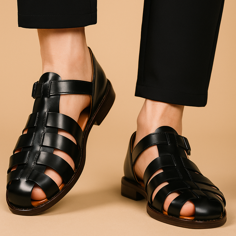 WOMEN'S LEATHER FISHERMAN SANDALS WITH BUCKLE STRAP