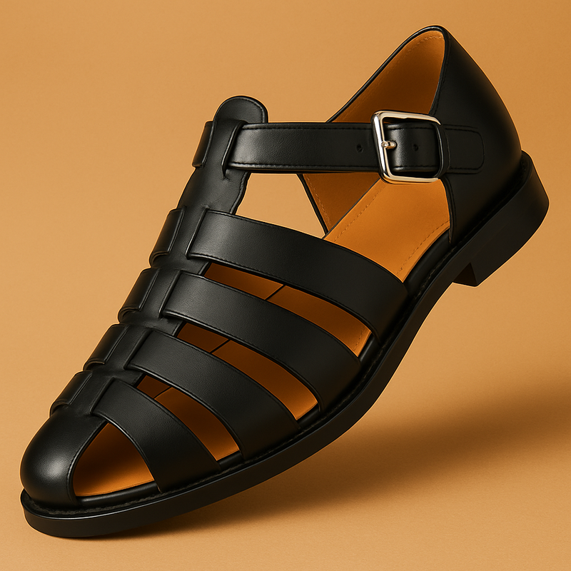 WOMEN'S LEATHER FISHERMAN SANDALS WITH BUCKLE STRAP