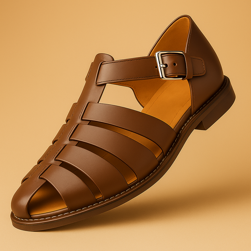 WOMEN'S LEATHER FISHERMAN SANDALS WITH BUCKLE STRAP