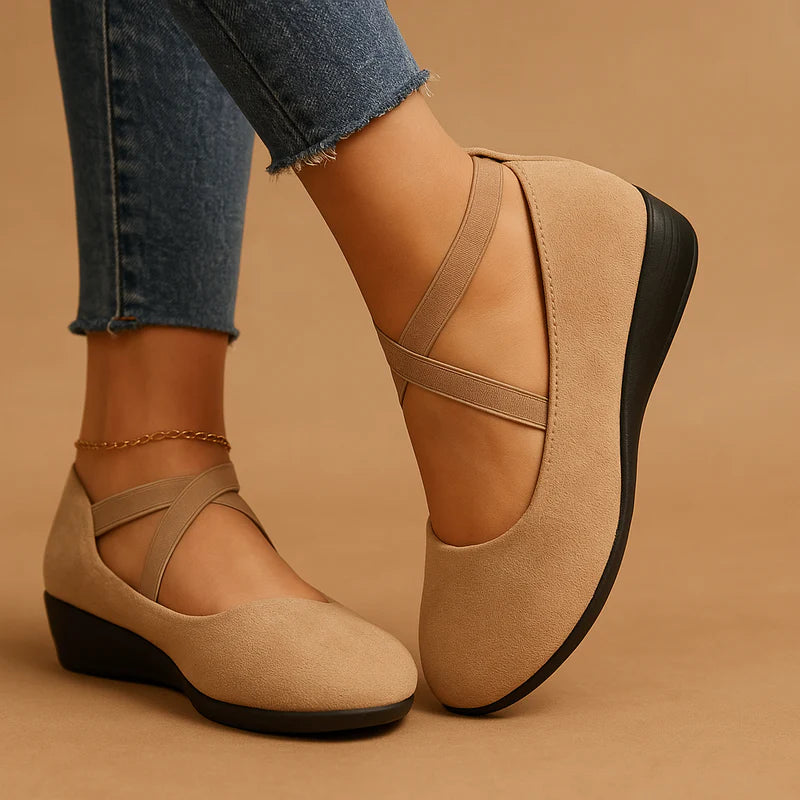 WOMEN'S WEDGE SANDALS WITH ELASTIC CRISS-CROSS STRAPS