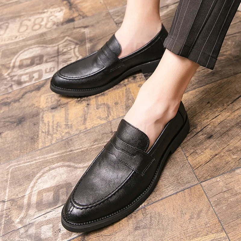 Men's Classic Leather Penny Loafers With Stitch Detail