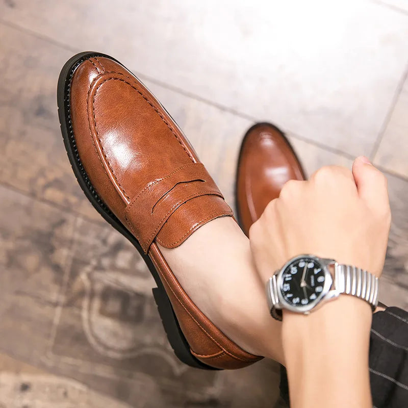 Men's Classic Leather Penny Loafers With Stitch Detail