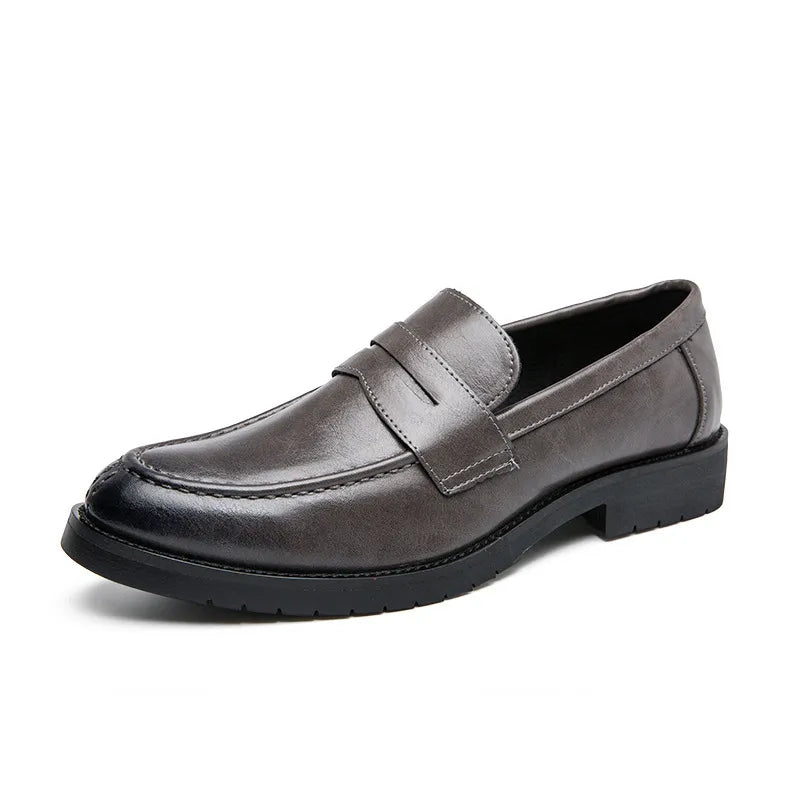 Men's Classic Leather Penny Loafers With Stitch Detail