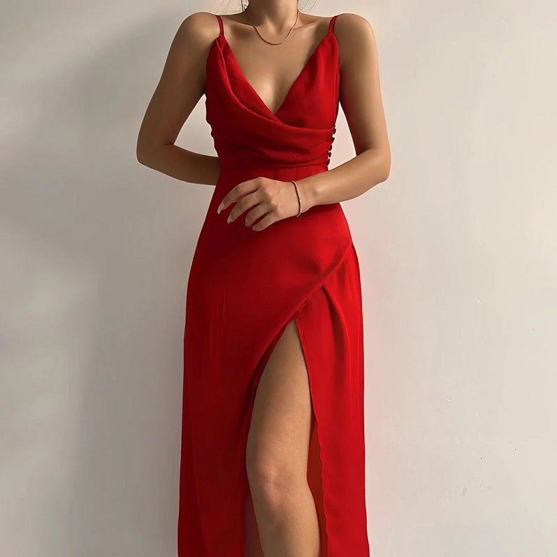 LUXE STRETCH FABRIC MAXI DRESS WITH SIDE LONG CUT