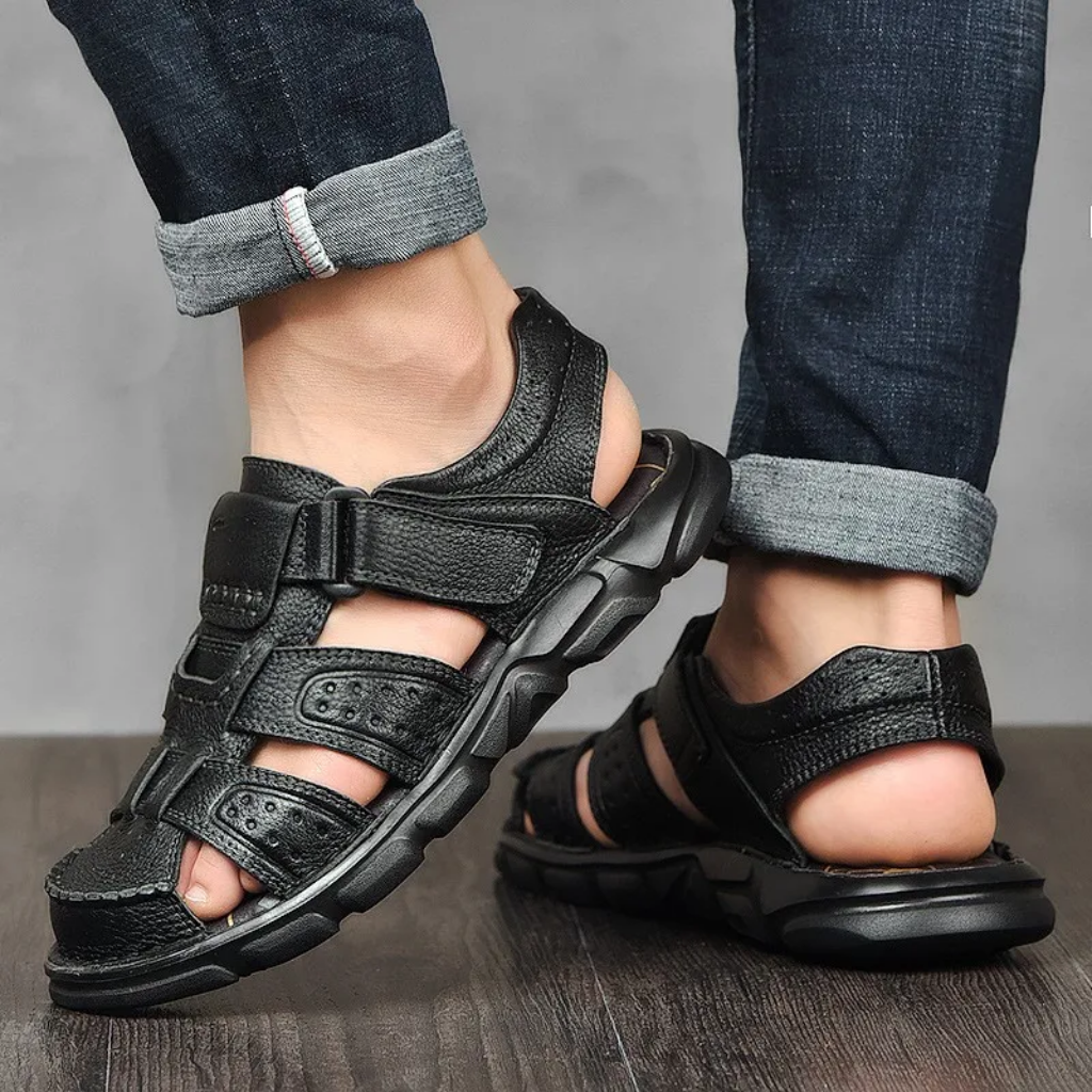 Men's Vegan Leather Sandals With Closed Toe Design For Summer