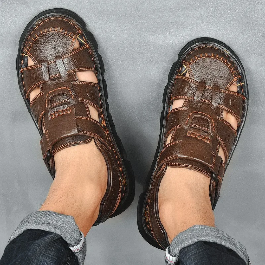Men's Vegan Leather Sandals With Closed Toe Design For Summer